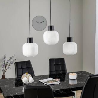 Lomeris hanglamp, 3-lamps, lang, wit opaalwit, zwart