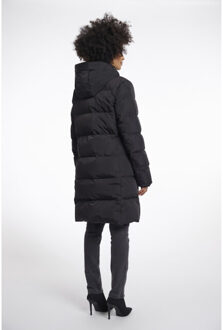 Long padded hooded coat - Zwart - 36