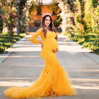 Long Sleeve Maternity Dresses for Photo Shoot Sexy Off Shoulder Lace Pregnancy Maxi Gown Dresses Pregnant Women Photography Prop