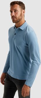 Long Sleeve Poloshirt Garment Dye Piqué Blauw Lichtblauw
