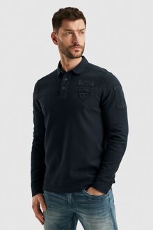 Long Sleeve Poloshirt Structuur Navy Donkerblauw - 3XL,L,M,XL,XXL