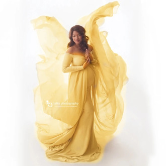 Long Tail Baby Shower Dresses Ginger Maternity Photography Props Long Chiffon Dresses Long Sleeve Pregnancy Woomen Dress