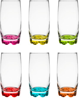 longdrink/waterglazen Tumblers - glas - gekleurde basis - 6x stuks - 350 ml