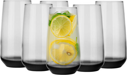 Longdrinkglazen - 6x - Midnight collection - 430 ml - glas - waterglazen Zwart