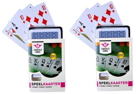 Longfield 2x Speelkaarten plastic poker/bridge/kaartspel in bewaar box - Kaartspellen - Speelkaarten - Pesten/pokeren