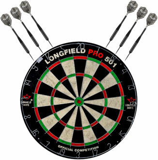 Longfield Dartbord set compleet van diameter 45.5 cm met 6x Black Arrow dartpijlen van 21 gram - Sporten darts