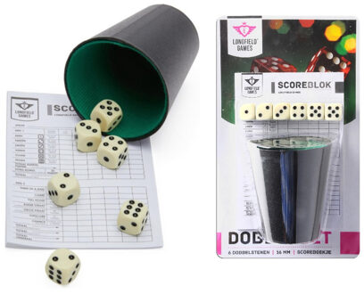 Longfield Games 2x Dobbelset Beker Inclusief 6 Dobbelstenen En Yahtzee Scoreblok - Dobbelspel - Dobbelspellen