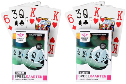 Longfield Games 2x Senior speelkaarten plastic poker/bridge/kaartspel