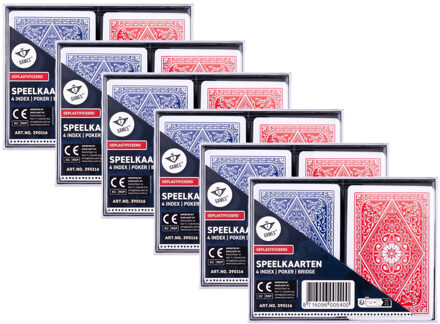 Longfield Games 6x sets Speelkaarten - blauw/rood - 6x 54 kaarten - klassiek - kaartspel