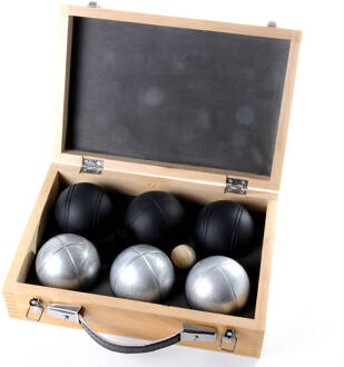 Longfield Games Angel Sports jeu de boules set in koffer - 6 stuks - zwart/zilver Zilverkleurig