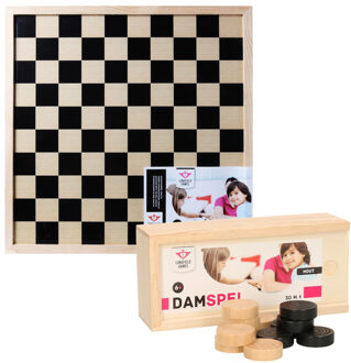 Longfield Games Damspel - dambord met 40 damstenen - hout - voor jong en oud