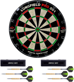 Longfield Games Dartbord Longfield professional 45.5 cm met 6x goede kwaliteit dartpijltjes Multi