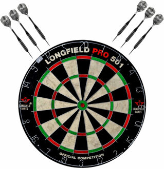 Longfield Games Dartbord Longfield professional - Dia 45.5 cm - met 6x goede kwaliteit dartpijltjes - Darten