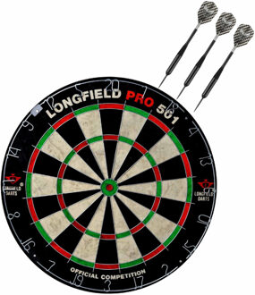 Longfield Games Dartbord set compleet van 45.5 cm met 3x Black Arrow dartpijlen van 21 gram