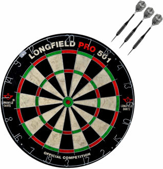 Longfield Games Dartbord set compleet van 45.5 cm met 3x Black Arrow dartpijlen van 25 gram