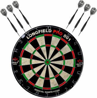Longfield Games Dartbord set compleet van 45.5 cm met 6x Black Arrow dartpijlen van 23 gram