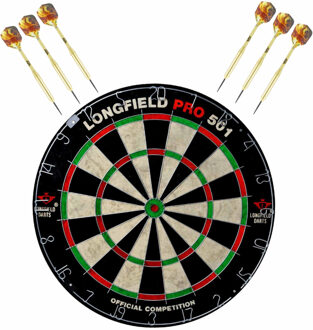 Longfield Games Dartbord set compleet van 45.5 cm met 6x Bulls dartpijlen van 23 gram - Dartborden