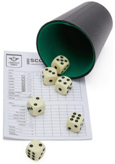 Longfield Games Dobbelset - beker inclusief 6 dobbelstenen en yahtzee scoreblok Multi