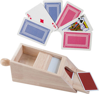Longfield Games Houten Blackjack kaartgever/slof met handvat 28 x 11,5 x 9,5 cm inclusief 4x sets speelkaarten