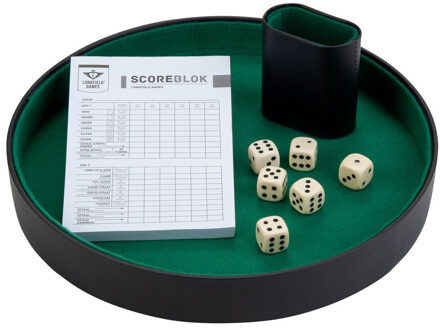 Longfield Games Longfield dobbelset - groen - vilt - 26 cm - incl. pokerpiste, beker, scoreblok en 6 dobbelstenen