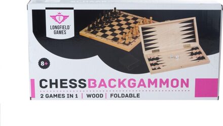 Longfield Games Longfield schaak en backgammon houten kist Crème
