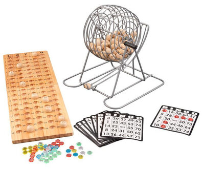 Longfield Games Luxe bingo spel metaal/hout set nummers 1-90 met molen Multi