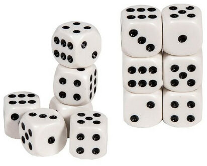 Longfield Games Speelgoed spellen Dobbelstenen - 12x stuks - wit/zwart - kunststof