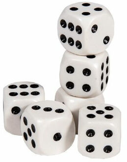 Longfield Games Speelgoed spellen Dobbelstenen - 6x stuks - wit/zwart - kunststof