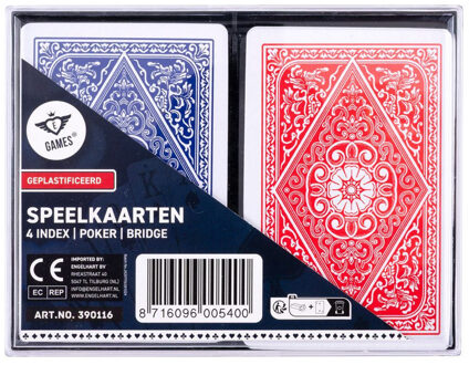 Longfield Games Speelkaarten set - blauw/rood - 2x 54 kaarten - klassiek - kaartspel