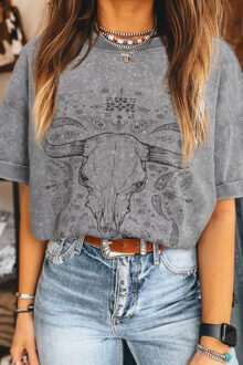 Longhorn Sk skull Graphic T-shirt Grijs