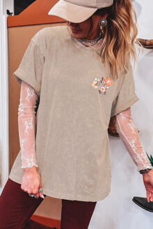 Longhorn Skallen Bloemen T-shirt Bruin