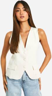 Longline Getailleerd Gilet, Ecru - 44