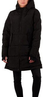 Longline gewatteerde jas met capuchon Zwart - XS