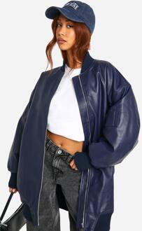 Longline Oversized Bomber Jacket, Navy - 40