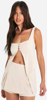 Longline Top Met Knoopsluiting En Gespleten Zoom, Stone - 38