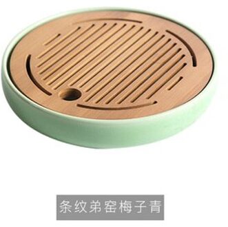 Longquan Celadon Thee Set Kleine Thee Dienblad Keramische + Bamboe Water Opslag Thee Tafel Thee Eenvoudige Ronde Thee Schotel Thee plaat