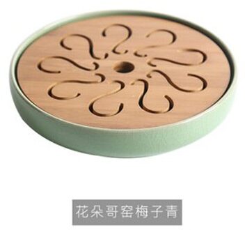 Longquan Celadon Thee Set Kleine Thee Dienblad Keramische + Bamboe Water Opslag Thee Tafel Thee Eenvoudige Ronde Thee Schotel Thee plaat