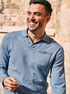 Longsleeve Knitted Poloshirt Riva Pocket Lichtblauw - L,M,XL,XXL