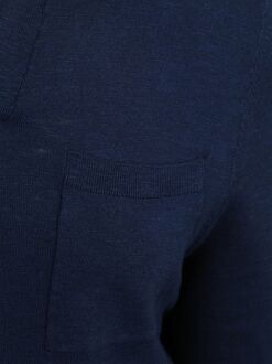 Longsleeve Knitted Poloshirt Riva Pocket Navy Donkerblauw - L,M,S,XL,XXL