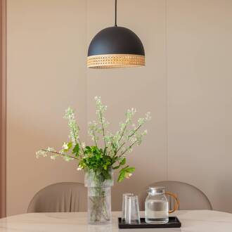Lonnaris hanglamp, rotan, zwart, 1-lamps zwart, rotan natuur