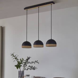 Lonnaris hanglamp, rotan, zwart, 3-lamps zwart, rotan natuur