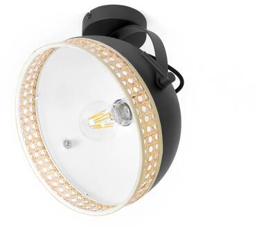 Lonnaris plafondlamp met rotan, zwenkbaar zwart, rotan natuur