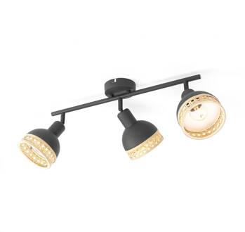Lonnaris spot, rotan, 3-lamps, langwerpig zwart, natuurlijk rotan
