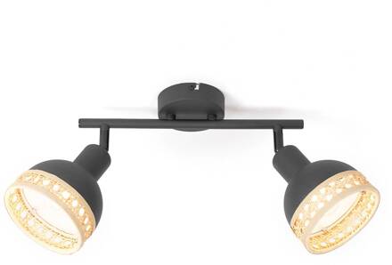 Lonnaris spot, rotan, zwart, 2-lamps. zwart, natuurlijk rotan