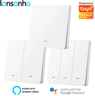 Lonsonho Tuya WiFi Smart Switch EU 220V With/ No Neutral Push Button Light Switches Multi Control Association Alexa Google Home