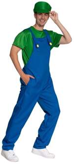 Loodgieter Kostuum Luigi Heren Groen, Blauw, Multikleur - Print