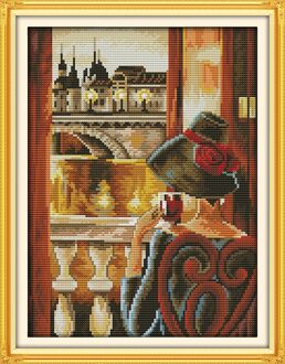 Look uit het raam kruissteek kit mensen 18ct 14ct 11ct count print canvas steken borduurwerk DIY handgemaakte handwerken 14ct print canvas