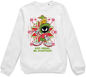 Looney Tunes Eat Drink Be Martian Christmas Jumper - White - M Wit