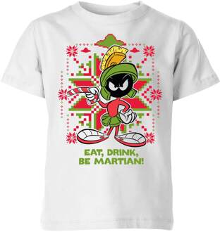 Looney Tunes Eat Drink Be Martian Kids' Christmas T-Shirt - White - 110/116 (5-6 jaar) Wit - S