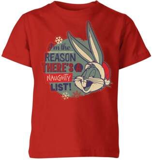 Looney Tunes I'm The Reason There Is A Naughty List Kids' Christmas T-Shirt - Red - 98/104 (3-4 jaar) Rood - XS